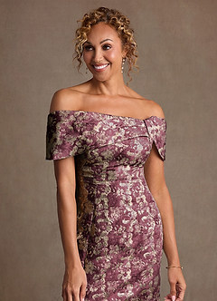 Azazie Zion Mother of the Bride Dresses Cabernet Sheath Off the Shoulder Floral Jacquard Dress image7