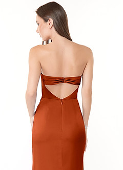 Azazie Leonis Bridesmaid Dresses Paprika Mermaid Pleated Stretch Satin Convertible Dress image5