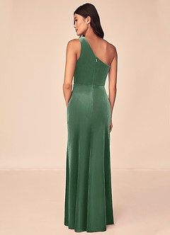 Azazie Argan Brautjungfernkleider A-Linie Eine Schulter Gefaltet Samt Kleid Eukalyptus image5
