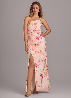 Azazie Eren Bridesmaid Dresses Abstract Bouquet Floral Sheath One Shoulder Chiffon Dress image5