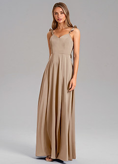 Azazie Everett Bridesmaid Dresses Taupe A-Line Stretch Satin Dress image4