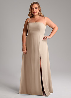 Azazie Wren Brautjungfernkleider Wandelbar A-Linie Seitliche Cut-Outs Chiffon Kleid Taupe image13