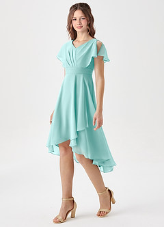 Azazie Graciela Junior Aqua A-Line Pleated Chiffon Dress image1