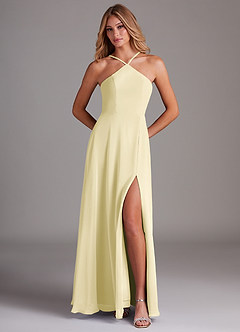 Azazie Bailey Final Sale Agave A-Line Halter Side Slit Chiffon Dress image5