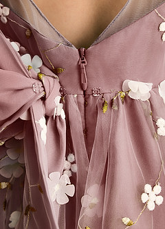 Azazie Elowen Robe Demoiselle D'honneur Fillette Robe Trapèze en Dentelle Encolure en Forme de Cœur Rose Du Désert image7