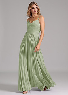 Azazie Vini Bridesmaid Dresses Dusty Sage A-Line Pleated Stretch Satin Dress image5