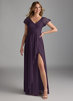 Azazie Omari Bridesmaid Dresses Plum A-Line Mesh Dress image1