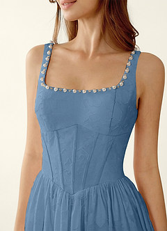 Ottavia Steel Blue Jacquard Midi A-line Graduation Dress image6