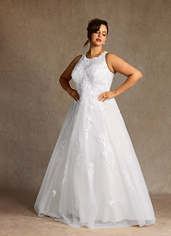 Azazie Melrose Wedding Dresses Diamond White A-Line Sweetheart Lace Tulle Dress image1
