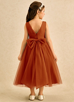 Azazie Macaron Robe Demoiselle D'honneur Fillette Robe Trapèze en Tulle Plissée Paprika image2