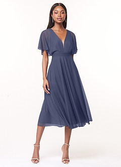 Azazie Tinsley Robes de demoiselle d'honneur Robe Trapèze en Maille Plissée Bleu Orageux image1