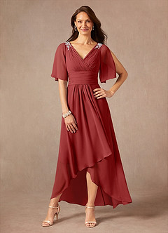 Azazie Pascual Mother of the Bride Dresses Rust A-Line Pleated Chiffon Dress image1