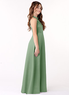 Azazie Laurel Junior A-Linie Matte Satin Kleid Matcha image4