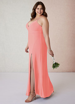 Azazie Becca Bridesmaid Dresses Coral Sheath V-Neck Chiffon Dress image9