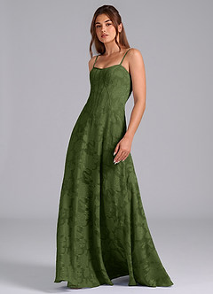Azazie Stasy Bridesmaid Dresses Olive A-Line Sweetheart Neckline Floral Burnout Dress image5
