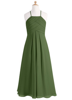 Azazie Ginger Junior Olive A-Line Pleated Chiffon Dress image7