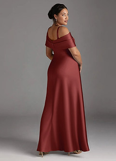 Azazie Milton Mother of the Bride Dresses Terracotta A-Line Pleated Stretch Satin Dress image12
