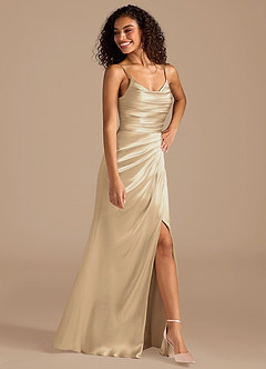 Azazie Deandra Bridesmaid Dresses Champagne Mermaid Pleated Metallic Satin Dress image2