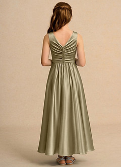 Azazie Ducky Girls Formal Flower Girl Dresses Moss Green A-Line Pleated Stretch Satin Dress image2