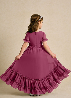 Azazie Kass Flower Girl Dresses Mulberry A-Line Pleated Chiffon Dress image3