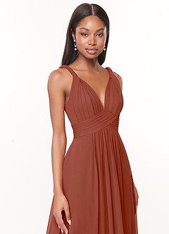 Azazie Maren Brautjungfernkleider A-Linie Plissee Chiffon Kleid Rotbraun image6