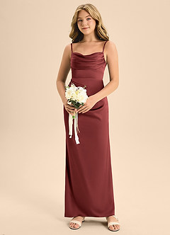 Azazie Mai Junior Terracotta Sheath Sweetheart Neckline Stretch Satin Dress image4