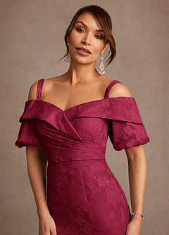 Azazie Golda Mother of the Bride Dresses Burgundy Sheath Off the Shoulder Floral Burnout Dress image4