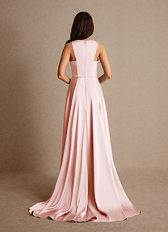 Azazie Niles Mother of the Bride Dresses Blushing Pink A-Line Trains Stretch Satin Dress image4
