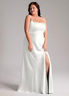 Azazie Lidia Abiti da Damigella Abito Sirena in Raso Elasticizzato Spacco Laterale Bianco image5