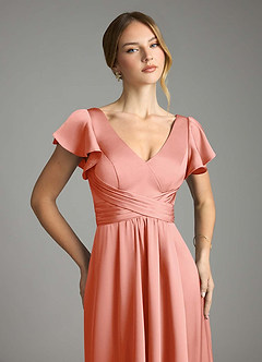 Azazie Omari Bridesmaid Dresses Coral A-Line Stretch Satin Dress image6