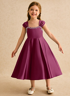 Azazie Yosemite Robe Demoiselle D'honneur Fillette Robe Princesse en Mat Satiné Encolure en Forme de Cœur Mûre image3