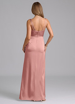 Azazie Leo Bridesmaid Dresses Rosette Sheath Pleated Stretch Satin Dress image3