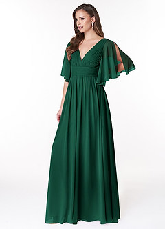 Azazie Temeka Abiti da Damigella Abito A-Line in Chiffon Increspato Smeraldo image3