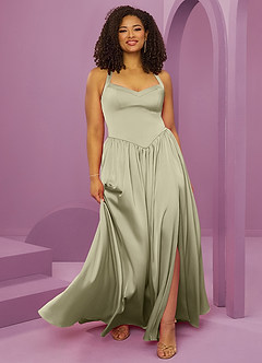 Barbie ♥ Azazie Bridesmaid Dresses Pistachio A-Line with Pockets Stretch Satin Dress image10