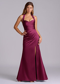 Azazie Destiny Vestidos de damas de honor Vestido Ciruela Roja de Satén Elástico de Corte Sirena con Escote corazón image6