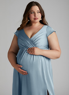 Azazie Allessia Maternity Bridesmaid Dresses A-Line Pleated Stretch Satin Floor-Length Dress image14