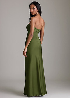 Azazie Saylor Vestidos de damas de honor Vestido de Oliva de Satén Elástico de Corte Sirena con Sin tirantes image5