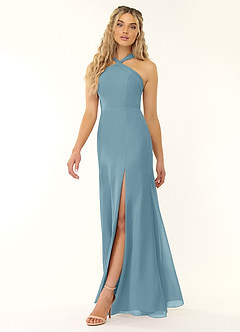 Azazie Rue Bridesmaid Dresses Moody Blue A-Line Halter Chiffon Dress image4