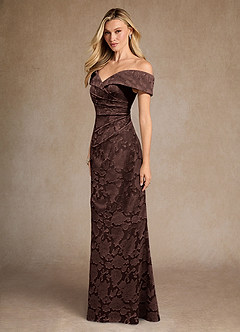 Azazie Canton Mother of the Bride Dresses Ganache Mermaid Off the Shoulder Floral Burnout Dress image2