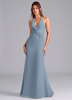 Azazie Valerie Bridesmaid Dresses Dusty Blue Mermaid Pleated Chiffon Dress image4