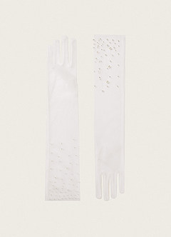front Guantes de novia de tul adornados con perlas