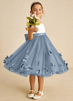 Azazie Sprout Flower Girl Dresses Dusty Blue A-Line Bow Tulle Dress image2