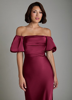 Azazie Lea Kleider zum Anprobieren zu Hause Wandelbar Meerjungfrau-Linie Schulterfrei Stretch-Satin Kleid Burgunderrot image5