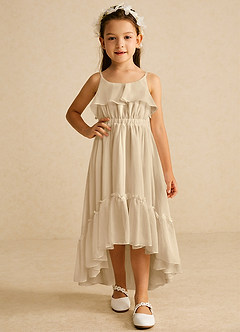 Azazie Karmen Flower Girl Dresses Champagne A-Line Ruched Chiffon Dress image5