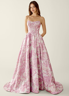 Allegra Pink Floral Jacquard Wrap A-line Prom Dress image3