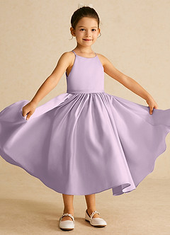 Azazie Sunray Flower Girl Dresses Frosted Lilac A-Line Spaghetti Strap Matte Satin Dress image2