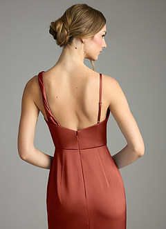 Azazie Samara Robes de demoiselle d'honneur Robe Sirène en Satin extensible Plissée Terracotta image6