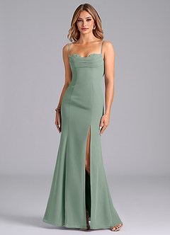 Azazie Wynni Bridesmaid Dresses Silver Sage Mermaid Corset Chiffon Dress image3