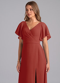 Azazie Ambrosia Bridesmaid Dresses Terracotta A-Line Pleated Chiffon Dress image7