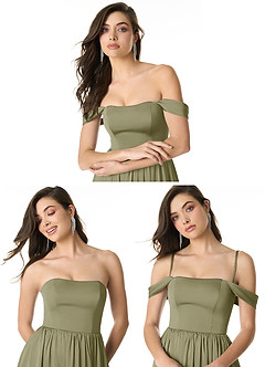 Azazie Morana Jurken voor bruidsmeisjes Converteerbaar Jurk van Stretch Satijn met A-Lijn Off the Shoulder Pistache image10
